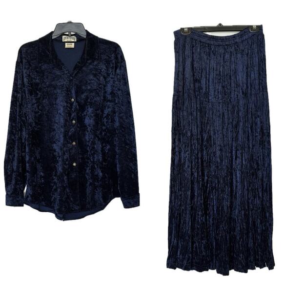 Vintage Gotcha Covered Dark Blue Blouse and Broom Skirt Set Size L - Picture 1 of 6